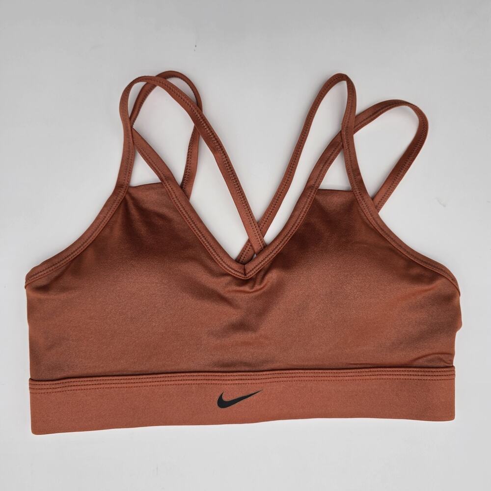 Nike Bra Womens Medium Orange Shimmer Sparkle Criss Cross Strappy Copper Brown